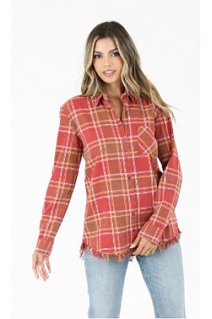 FRAYED HEM BUTTON DOWN PLAID F ... FRAYED HEM BUTTON DOWN PLAID F ...